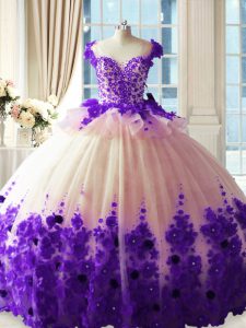 Best White And Purple Quinceanera Dresses Scoop Sleeveless Brush Train Zipper