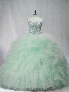 Smart Sleeveless Brush Train Lace Up Beading and Ruffles 15th Birthday Dress