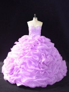 Sleeveless Court Train Beading and Pick Ups and Hand Made Flower Lace Up Quinceanera Dress