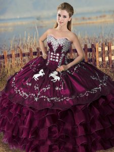 Attractive Satin and Organza Sleeveless Floor Length Sweet 16 Dresses and Embroidery and Ruffles