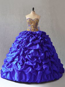 Brush Train Ball Gowns 15 Quinceanera Dress Royal Blue Sweetheart Taffeta Sleeveless Lace Up