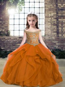 Floor Length Lace Up Pageant Dress Wholesale Orange for Party and Wedding Party with Beading