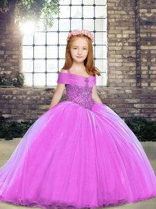 Lilac Sleeveless Beading Floor Length Little Girls Pageant Gowns