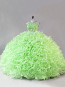 Two Pieces Ball Gown Prom Dress Scoop Fabric With Rolling Flowers Sleeveless Floor Length Zipper