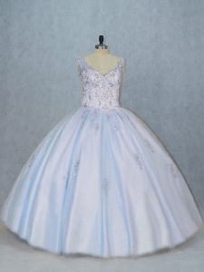 Chic Blue Sleeveless Tulle Side Zipper 15 Quinceanera Dress for Sweet 16 and Quinceanera