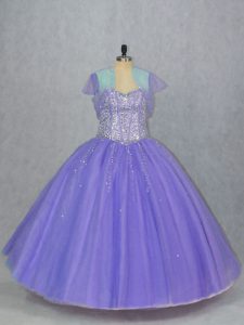 Ball Gowns Quinceanera Gown Lavender Sweetheart Tulle Sleeveless Floor Length Lace Up