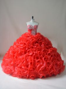 Elegant Lace Up Sweet 16 Dresses Red for Sweet 16 and Quinceanera with Beading and Ruffles Court Train