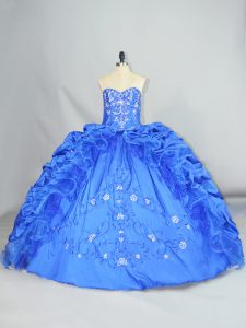 High Class Ball Gowns Quinceanera Dresses Blue Sweetheart Taffeta Sleeveless Floor Length Lace Up