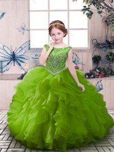 Low Price Green Little Girl Pageant Gowns Party and Sweet 16 and Wedding Party with Beading Scoop Sleeveless Zipper