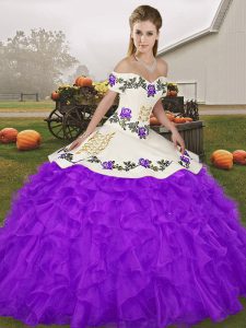 Amazing Organza Sleeveless Floor Length Ball Gown Prom Dress and Embroidery and Ruffles