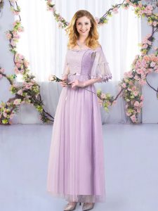 Floor Length Empire Half Sleeves Lavender Dama Dress for Quinceanera Side Zipper