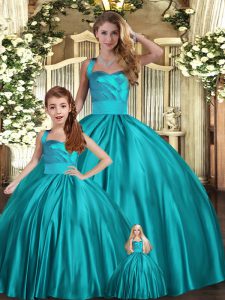 Inexpensive Ball Gowns Quinceanera Dresses Teal Halter Top Satin Sleeveless Floor Length Lace Up