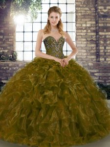 Ball Gowns Quinceanera Dress Brown Sweetheart Organza Sleeveless Floor Length Lace Up