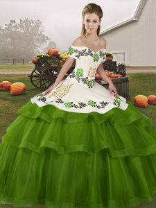 Chic Ball Gowns Sleeveless Olive Green Quinceanera Dresses Brush Train Lace Up