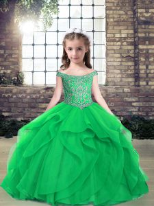 Custom Design Green Sleeveless Beading Floor Length Glitz Pageant Dress