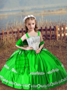 Straps Sleeveless Satin Little Girls Pageant Dress Beading and Embroidery Lace Up