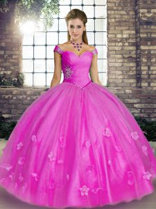 Artistic Sleeveless Lace Up Floor Length Beading and Appliques Sweet 16 Quinceanera Dress