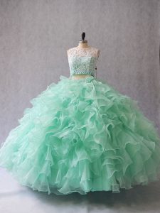 Hot Selling Scoop Sleeveless Zipper Sweet 16 Dress Apple Green Organza