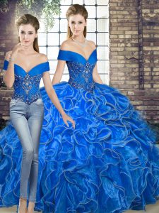 Classical Floor Length Two Pieces Sleeveless Royal Blue Vestidos de Quinceanera Lace Up