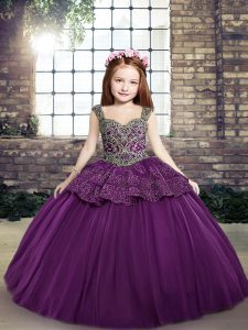 Excellent Sleeveless Floor Length Kids Pageant Dress and Beading and Appliques