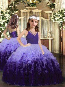 Tulle V-neck Sleeveless Zipper Ruffles Kids Pageant Dress in Multi-color