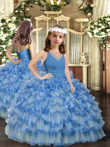 Blue Sleeveless Ruffled Layers Floor Length Pageant Dress Toddler