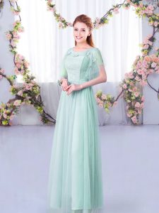 Sumptuous Floor Length Empire Short Sleeves Light Blue Court Dresses for Sweet 16 Side Zipper