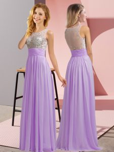 Lavender Side Zipper Scoop Beading Quinceanera Dama Dress Chiffon Sleeveless