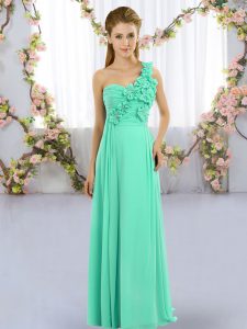 Unique Turquoise One Shoulder Lace Up Hand Made Flower Damas Dress Sleeveless