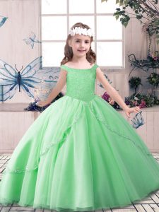 Best Apple Green Off The Shoulder Lace Up Beading Little Girl Pageant Gowns Sleeveless