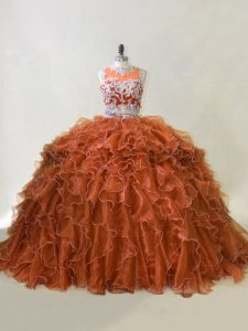 Two Pieces Sleeveless Brown Quince Ball Gowns Brush Train Zipper