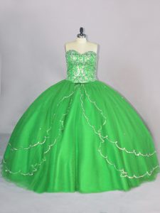 Best Lace Up Sweetheart Beading Quinceanera Dress Tulle Sleeveless Brush Train