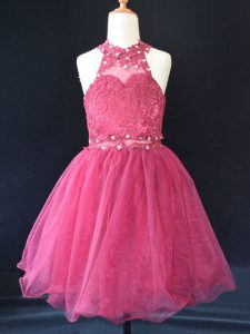 Sleeveless Lace Up Mini Length Beading and Lace Pageant Gowns For Girls