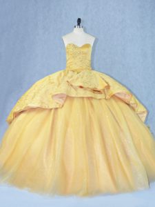 Gold Ball Gowns Sequined Sweetheart Beading and Appliques Lace Up 15 Quinceanera Dress Court Train
