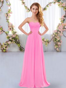 Enchanting Rose Pink Sleeveless Chiffon Lace Up Dama Dress for Quinceanera for Wedding Party