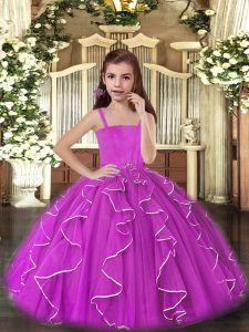 Fantastic Purple Lace Up Pageant Dress for Teens Ruffles Sleeveless Floor Length