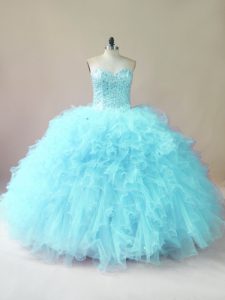 Floor Length Ball Gowns Sleeveless Aqua Blue 15th Birthday Dress Lace Up