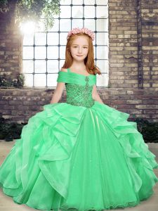 Sleeveless Beading and Ruffles Floor Length Pageant Gowns For Girls