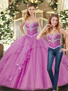 Hot Selling Lilac Lace Up Sweet 16 Dresses Beading Sleeveless Floor Length