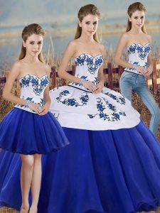 Amazing Tulle Sleeveless Floor Length 15th Birthday Dress and Embroidery and Bowknot