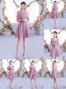 Custom Made Half Sleeves Mini Length Ruching Zipper Dama Dress for Quinceanera with Pink