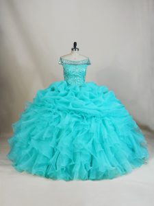 Sleeveless Lace Up Floor Length Beading and Ruffles Ball Gown Prom Dress