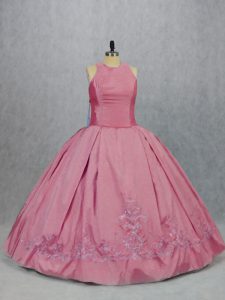 Scoop Sleeveless Taffeta Ball Gown Prom Dress Embroidery Zipper