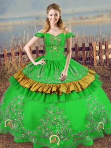 Nice Green Satin Lace Up Vestidos de Quinceanera Sleeveless Floor Length Embroidery