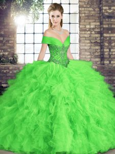 Sleeveless Floor Length Beading and Ruffles Lace Up Sweet 16 Dresses