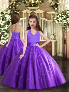Sleeveless Lace Up Floor Length Beading Child Pageant Dress