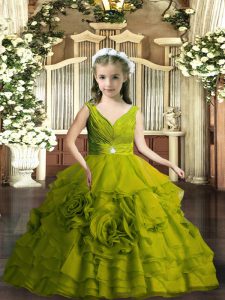 Hot Selling Floor Length Ball Gowns Sleeveless Olive Green Evening Gowns Backless