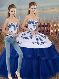 Captivating Royal Blue Sleeveless Embroidery and Bowknot Floor Length Quinceanera Dresses