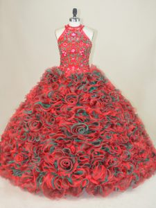 Multi-color Sleeveless Brush Train Embroidery Quince Ball Gowns