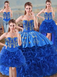 Low Price Floor Length Lace Up Sweet 16 Quinceanera Dress Royal Blue for Sweet 16 and Quinceanera with Embroidery and Ruffles